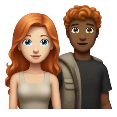 Redhead blue eyed girl and black haired tan male couple sticker