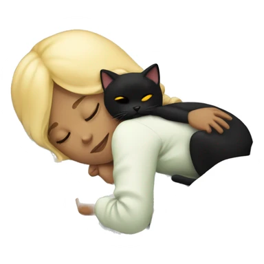 Blonde girl sleeping in bed with black cat sticker