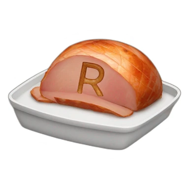 Baked ham with the letter r stamped sticker
