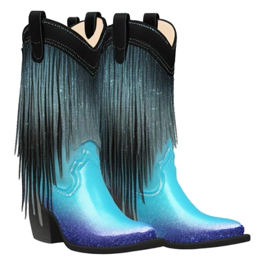 Realistic pastel blue to black ombre pair of fashion cowgirl boots with sparkly shiny glitter fringe on them. sticker