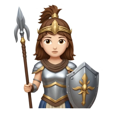 brown haired Athena the Greek goddess of disciplined, strategic warfare, calm, commanding figure leading with intelligence not force. wears light armour carries a spear, symbolising protection precise judgement. strategy, not aggression, embodying clarity, foresight and decisive action. sticker
