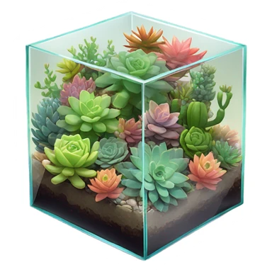 terrarium in a glass cube made of succulents sticker