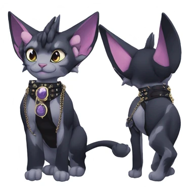 Anthro cool punk kawaii anime edgy distinguished pretty elegant beautiful fantasy black ethereal nargacuga-Noivern-sphynx-Quiana-Fakemon collar harness chains necklace full body sticker