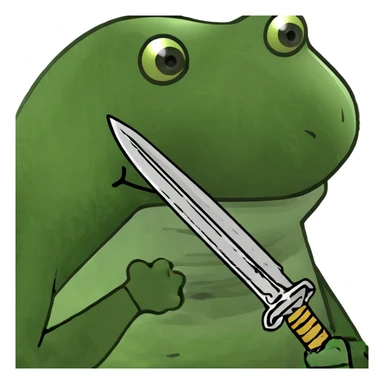 bed with a sword, green bufo frog meme style sticker