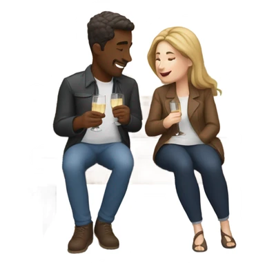 couple of white people with brown hair, sitting closely on a park bench, enjoying a romantic moment. One person is holding a croissant, and the other is holding a glass of Prosecco.  sticker