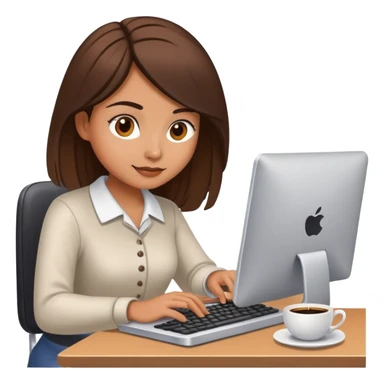 girl typing on computer with coffee sticker