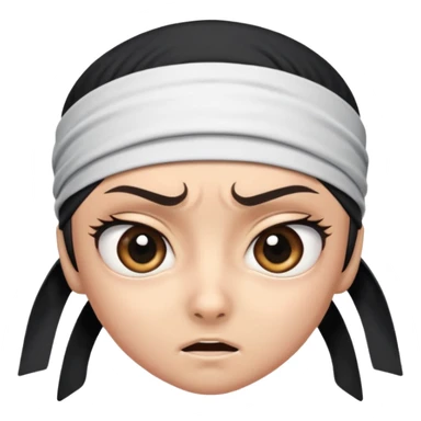 ninja face emoji style, big eyes, headband, intense expression, no cup shape sticker