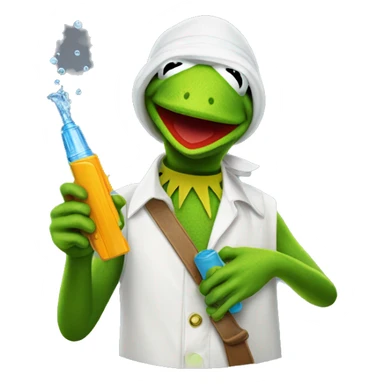 kermit the frog holding a water pistol  sticker