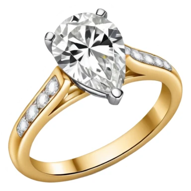 Pear cut engagement ring with small gold band with diamonds  sticker