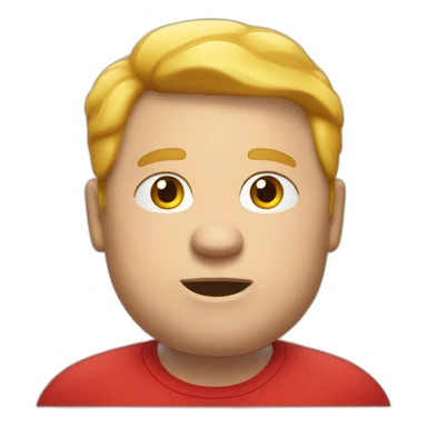 Fat man in red shirt and McDonald's haircut sticker