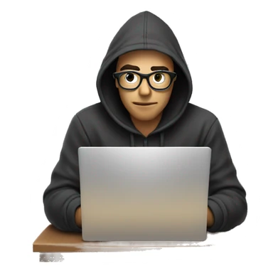 hacker with the hoddie on and glasses hacking on a laptop sticker