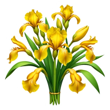 big bouquet Bright Yellow Iris, luxuriant, leaf, bud sticker