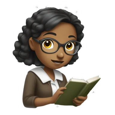 Black haired girl doing statistic math, smart looing, with a book and calculator in front of her. Math and numbers spinning around her head sticker