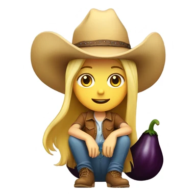 Blonde girl with cow-boy hat on sitting on eggplant  sticker