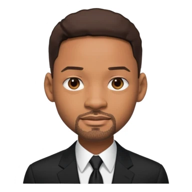 Will Smith with dark brown hair, black suit sticker
