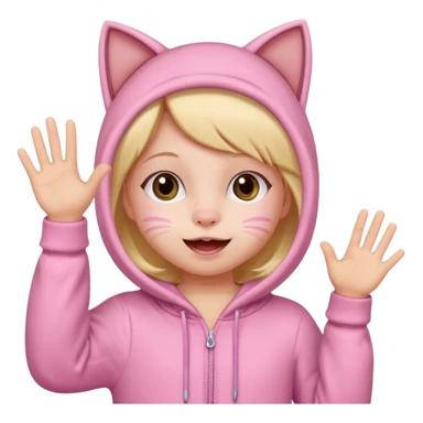 little Girl kid in pink cat onesie waving happily sticker