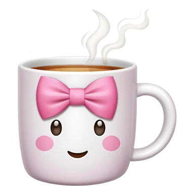 A white mug with a pink bow that contains tea sticker