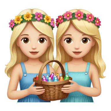 Two blonde girls wearing flower crown holding a basket full of mini bottles  sticker