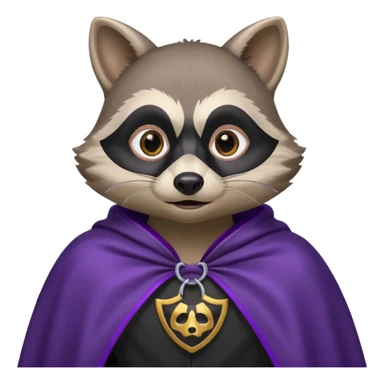 alors ce raton laver doit être équipé d'une cape de thieving noir avec trim bordure mauve comme dans le jeu old school runescape. au centre de la cape une icone de masque de voleur est visible . le visage du raton est shook sticker