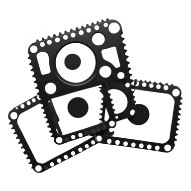 Minimalist film strip with empty frames and sprocket holes along both sides, black and white, iOS emoji style sticker