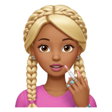 brown skin blonde barbie with two braids in front biting fingernail with long French tips  sticker