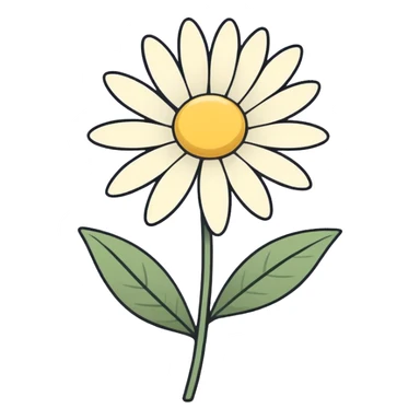 minimal line-art daisy flower sticker, elegant thin stroke, soft white and yellow tones, clean vector design, no background, modern aesthetic sticker