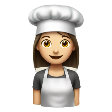 Brunette long straight hair girl making dinner in a cook hat sticker