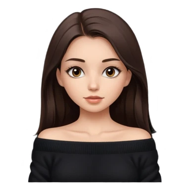 красивая девушка брюнетка, накрашенная с ресницами, с длинными прямыми волосами, в темно-коричневой кофте со спущенными плечами sticker