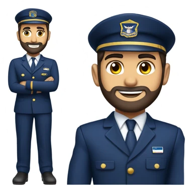 Male Persian Flight attendant with beard at United airlines navy blue uniform 2 epaulet stripes sticker