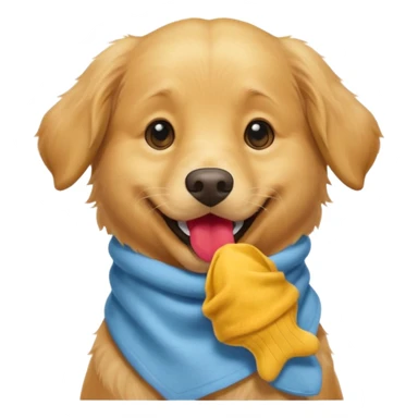 Golden retriever with a big smile holding a sock in its mouth sticker