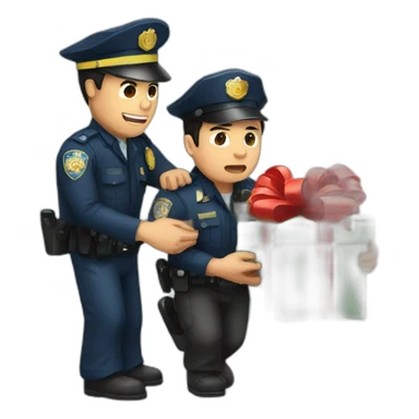 Cop arresting chinese man with christmas present sticker