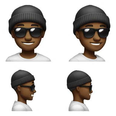 Generate a cartoon emoji of a Black man with a beanie, sunglasses, and a confident smile, inspired by 50 Cent's style. sticker