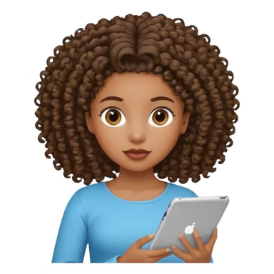 Black girl with curly ponytail holding ipad sticker