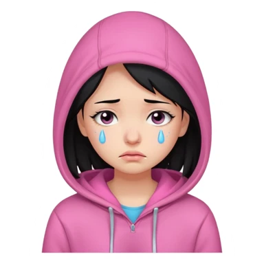 a portrait of sad girl, black hair, wear pink hoodie  sticker