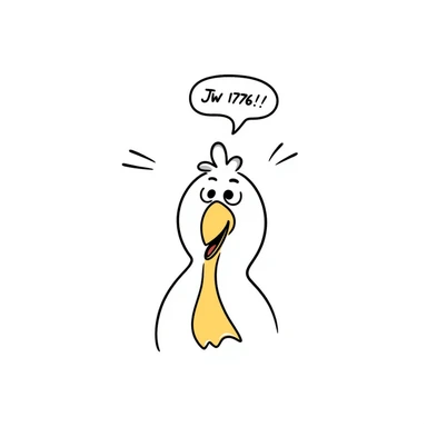 shouting yellow long neck chicken with a funny expression, 'JW 1776' in a speech bubble sticker
