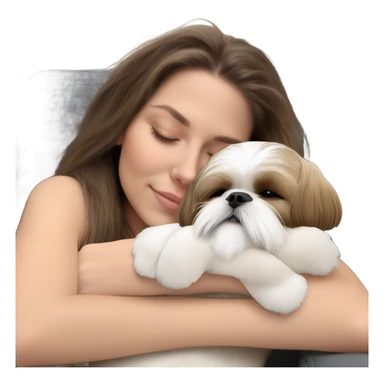 White and tan fluffy shih tzu sleeping on brunette white girl's lap sticker