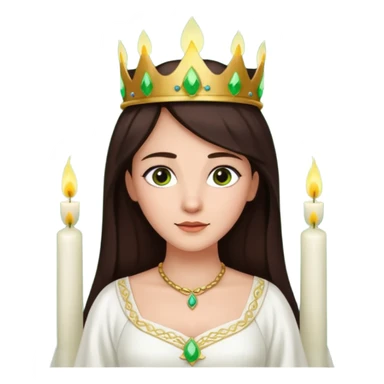  saint lucia with dark brown hair with a white gown and a green crown with candles on the crown sticker