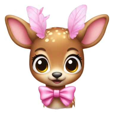 baby deer with fairy wings and a pink bow around its neck  sticker