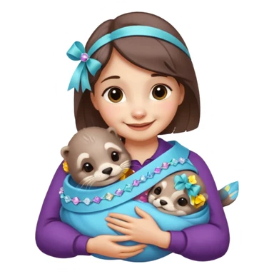 woman hugging baby otters with ribbons and crystals sticker