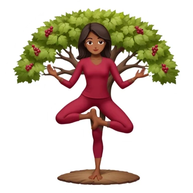A serene dark hair woman practicing the Tree Pose (Vrksasana), embodying stability with wine red clothes  sticker