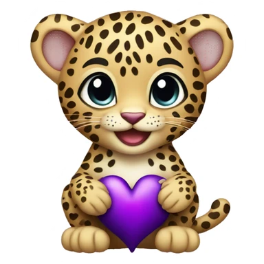 Baby leopard holding a purple heart  sticker