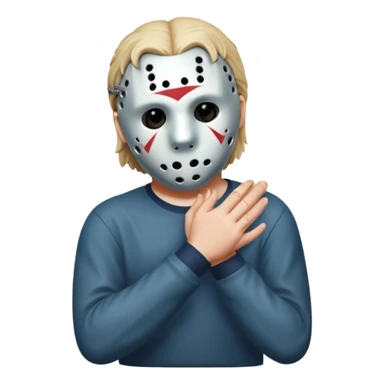 Jason Voorhees, looking cute, with his hands clasped in front of him, at a sideways angle, looks like he is in love sticker