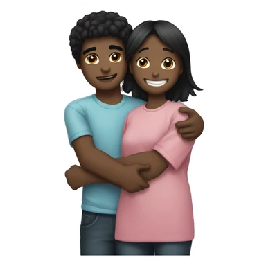Black hair boy hug with rad had girl sticker