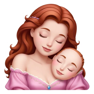 Cinematic Radiant Sleeping Beauty Portrait Emoji, rendered in a realistic, vector style with clean proportions. Show Aurora with a gentle smile, porcelain skin, and beautifully styled auburn hair, wearing her classic pink gown. The image glows with a soft, inviting radiance and high shine, accentuated by a soft glowing outline that enhances her graceful charm. sticker