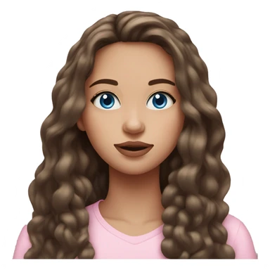 Beautiful teenage girl, long hair, brunette, blue eyes, light pink lip color sticker