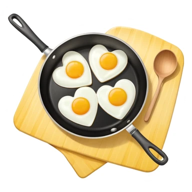 cooking pan with two heart-shaped eggs sticker