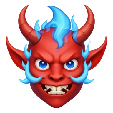 Cool devil with blue flame and shades, cute face, half body sticker