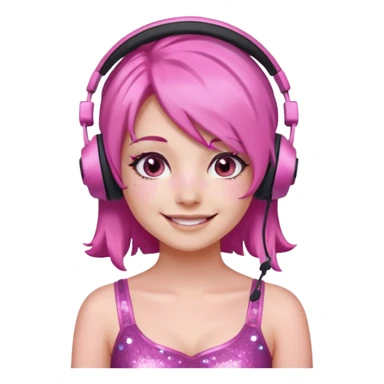 glitter pink gamer girl happy pink hair sticker