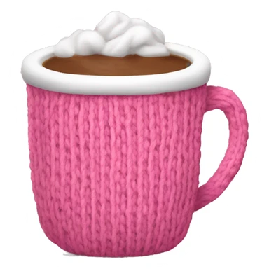 Hot cocoa in pink mug that has a knit texture sticker
