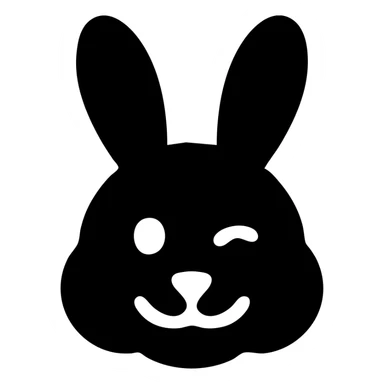 A winking bunny icon, black and white, no fill, solid filled icon sticker